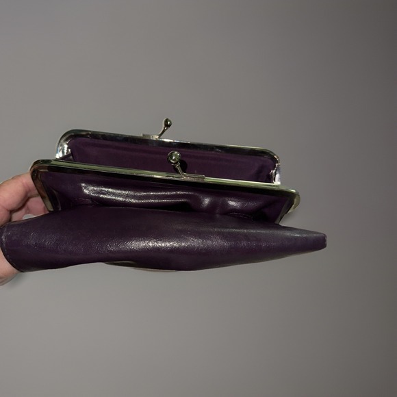 Braciano Frame Kiss Lock Trifold Wallet Purple Leather Magnetic Closure Vintage9 - Picture 7 of 8